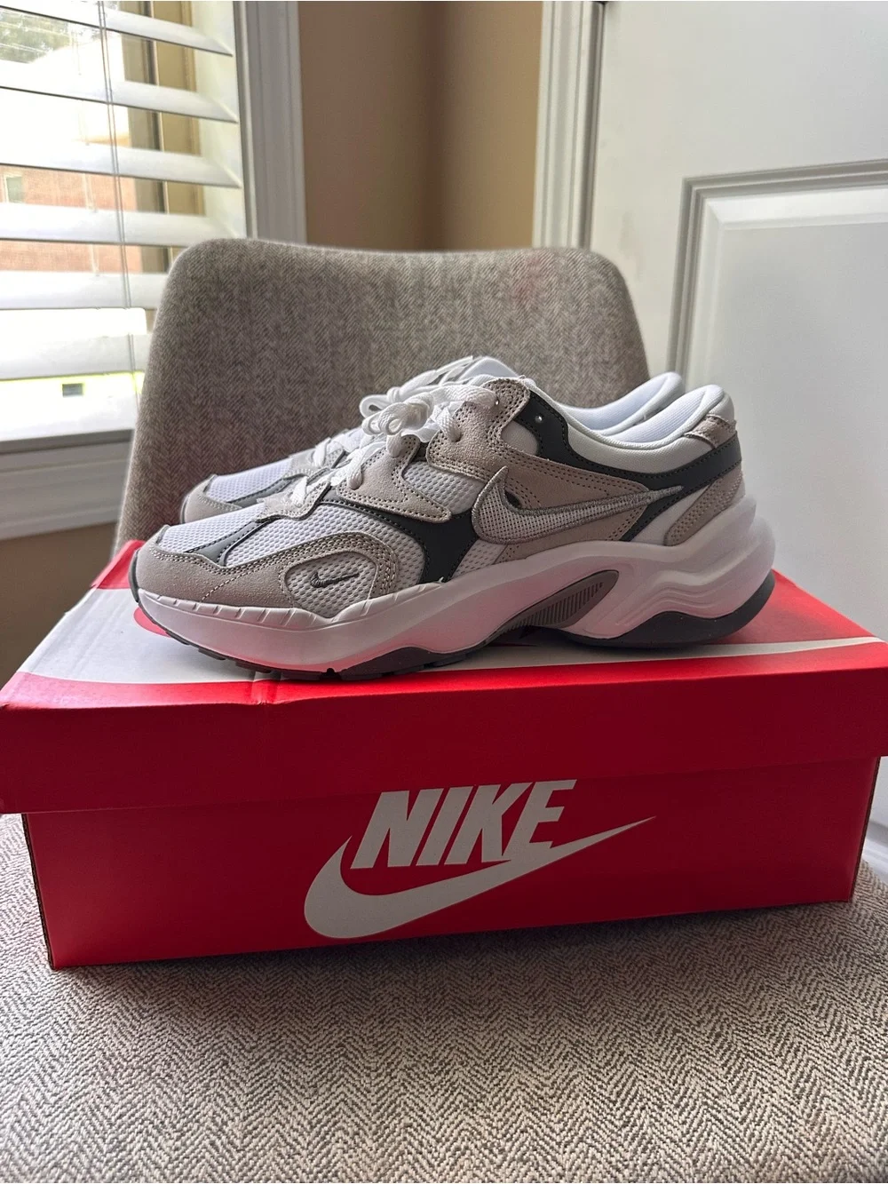 Nike Women's AL8 White and Gray Mesh Suede Athletic Sneakers